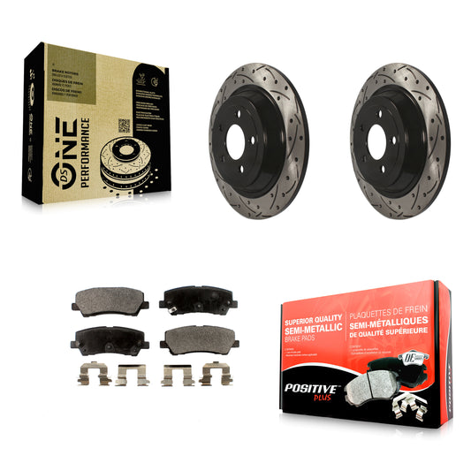 [Arrière] Kit de disque (percé rainuré revêtu) et plaquette (semi-métallique) de frein pour Ford Mustang KDF-100454