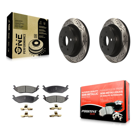 [Arrière] Kit de disque (percé rainuré revêtu) et plaquette (semi-métallique) de frein pour Ram 1500 Dodge Durango Classic Chrysler Aspen KDF-100456