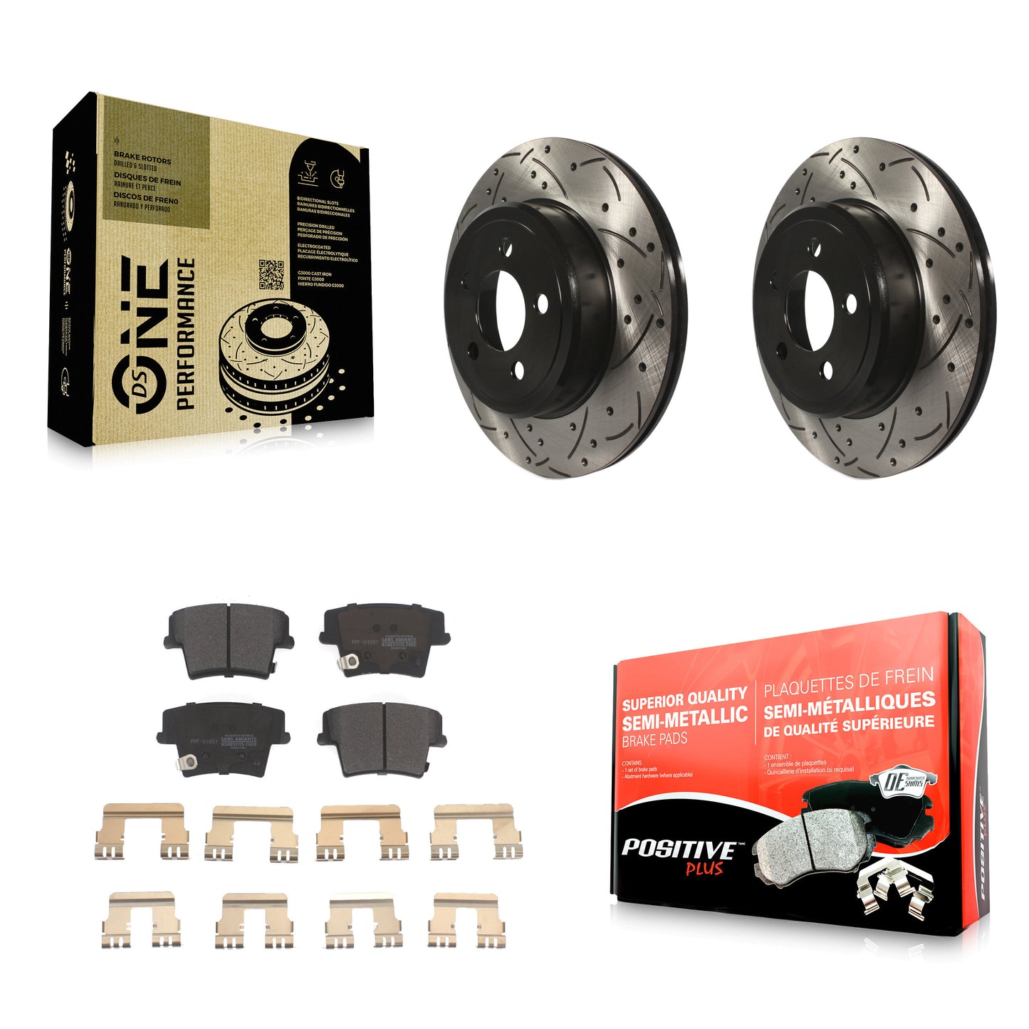 [Arrière] Kit de disque (percé rainuré revêtu) et plaquette (semi-métallique) de frein pour Dodge Charger Chrysler 300 Challenger Magnum KDF-100458