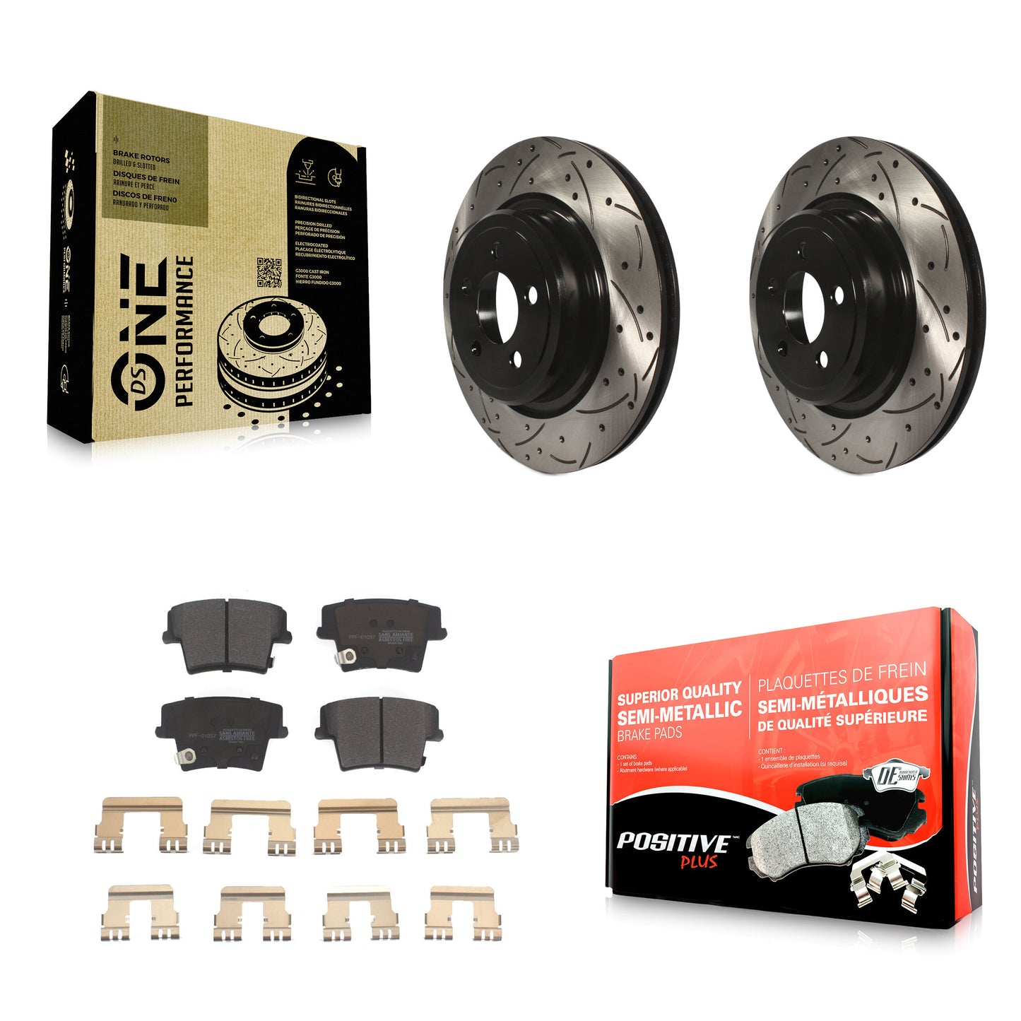 [Arrière] Kit de disque (percé rainuré revêtu) et plaquette (semi-métallique) de frein pour Dodge Charger Magnum KDF-100459