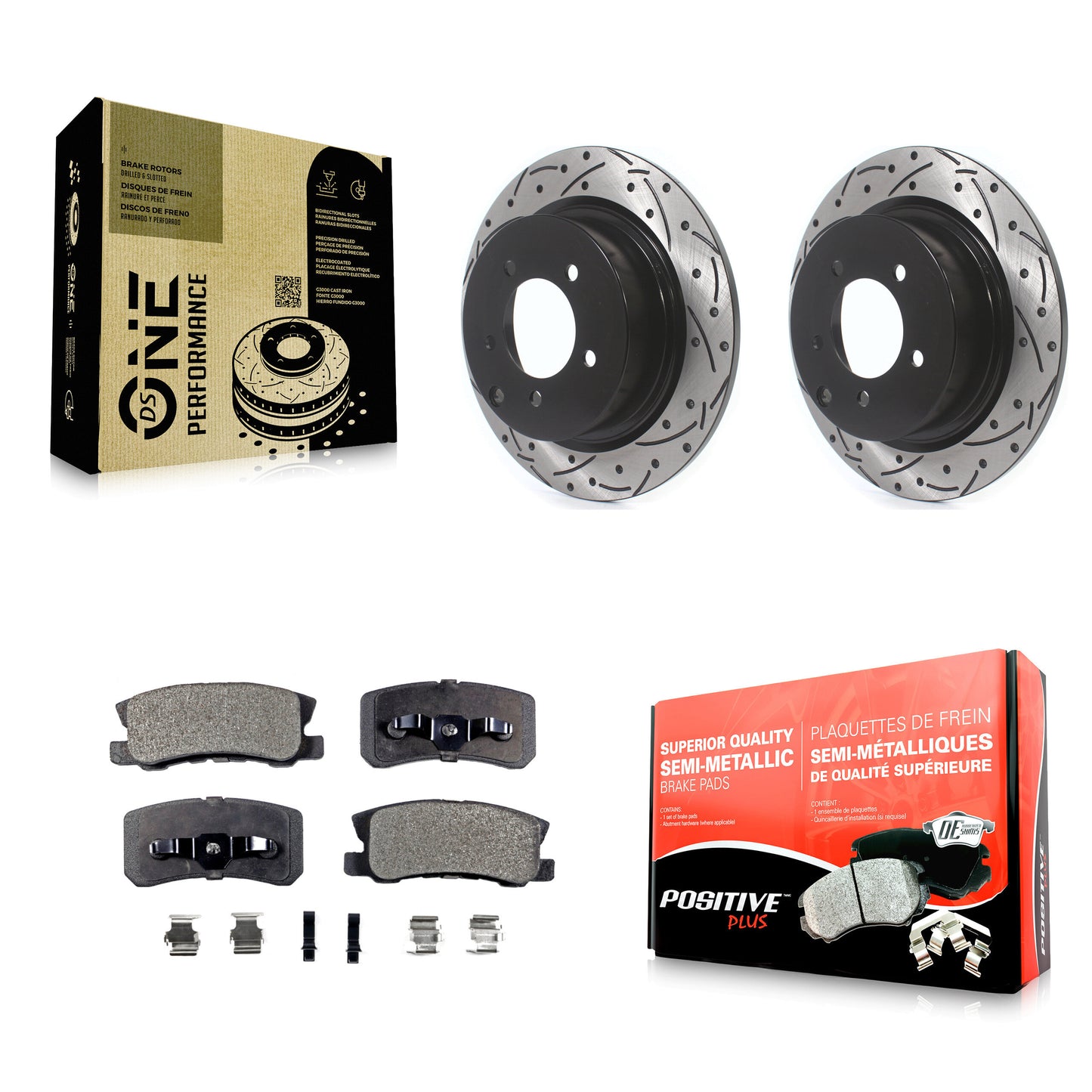 [Arrière] Kit de disque (percé rainuré revêtu) et plaquette (semi-métallique) de frein pour Jeep Patriot Dodge Chrysler Compass Avenger 200 Mitsubishi Sebring Lancer Caliber Outlander Sport RVR KDF-100463