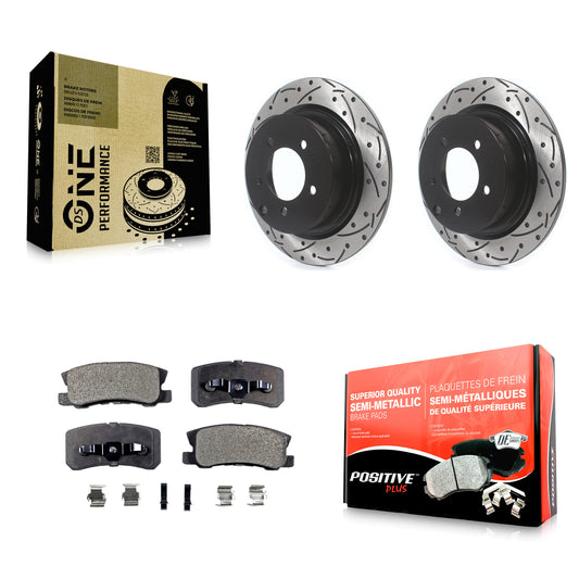 [Arrière] Kit de disque (percé rainuré revêtu) et plaquette (semi-métallique) de frein pour Jeep Patriot Dodge Chrysler Compass Avenger 200 Mitsubishi Sebring Lancer Caliber Outlander Sport RVR KDF-100463