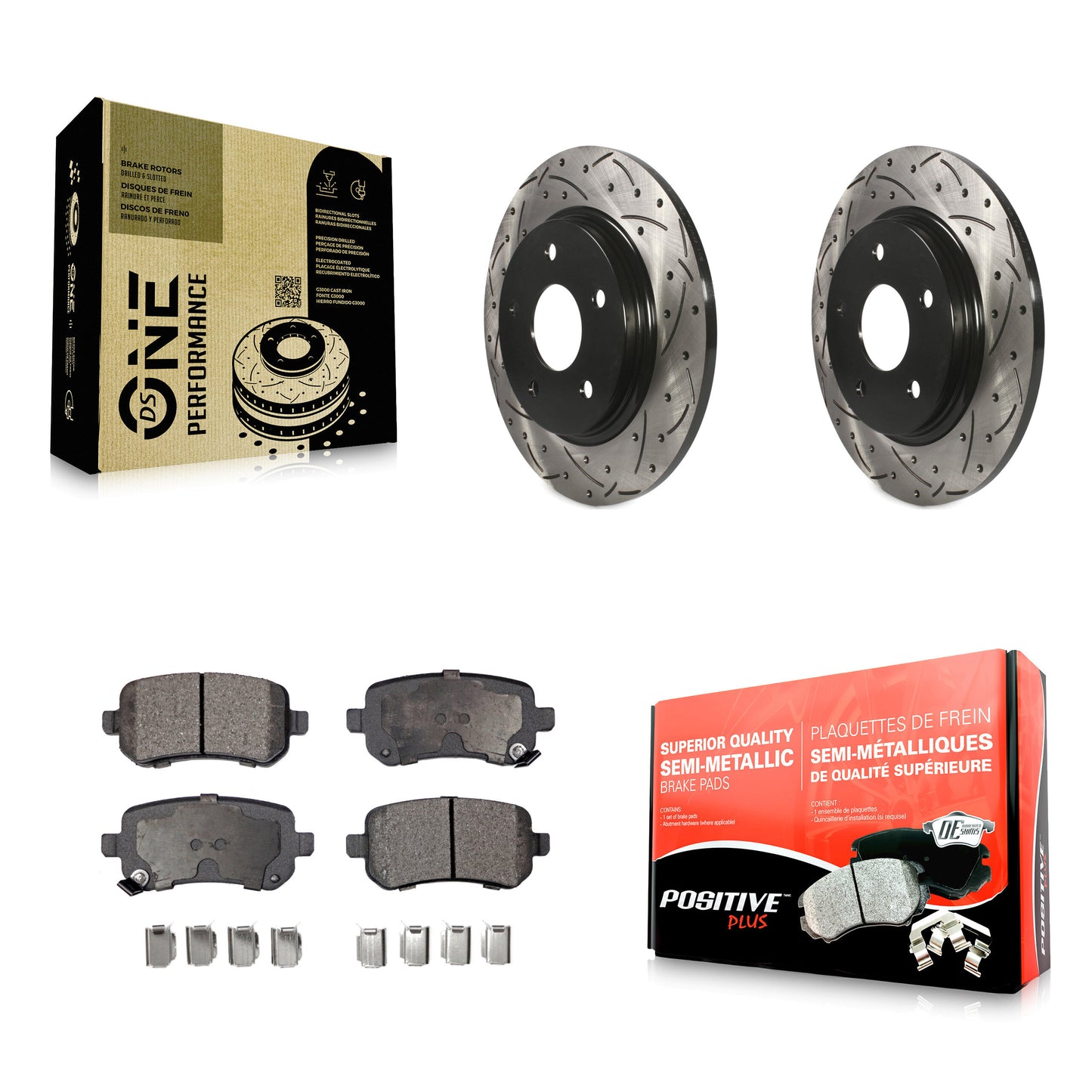[Arrière] Kit de disque (percé rainuré revêtu) et plaquette (semi-métallique) de frein pour Dodge Grand Caravan Chrysler Town & Country Journey Volkswagen Routan Ram C/V KDF-100464