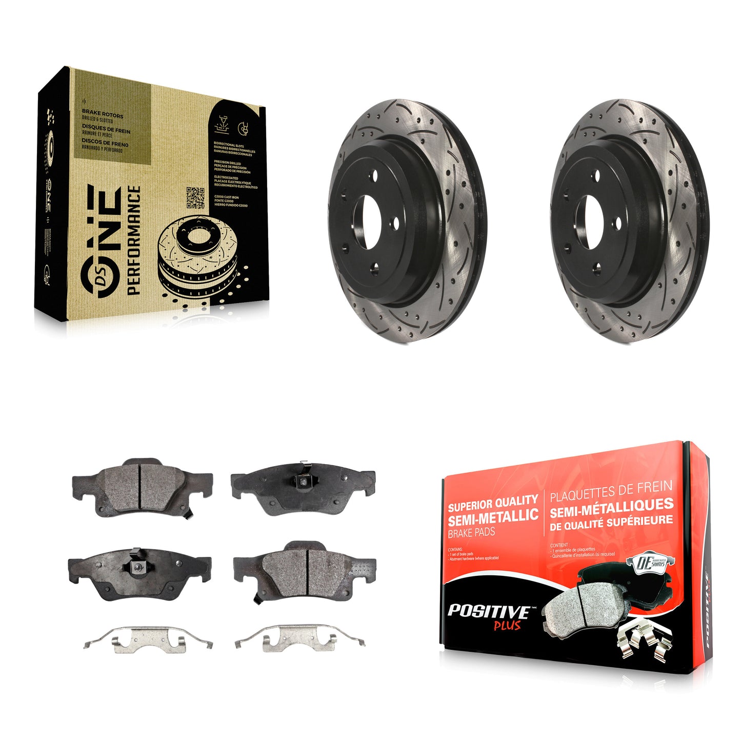 [Arrière] Kit de disque (percé rainuré revêtu) et plaquette (semi-métallique) de frein pour Jeep Grand Cherokee Dodge Durango WK KDF-100469