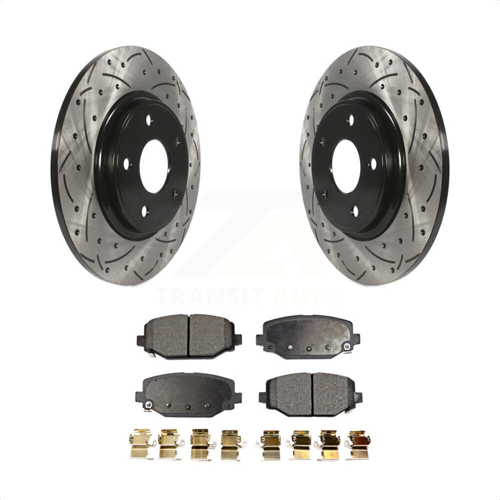 [Arrière] Kit de disque (percé rainuré revêtu) et plaquette (semi-métallique) de frein pour Dodge Grand Caravan Journey Chrysler Town & Country Ram C/V Volkswagen Routan KDF-100470 par Transit Auto