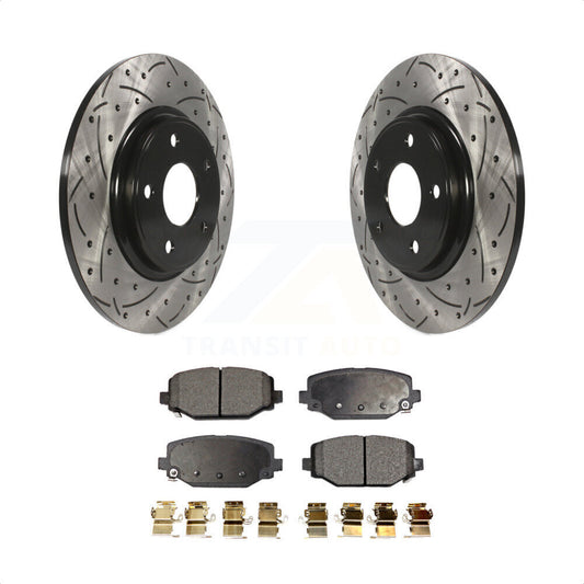 [Arrière] Kit de disque (percé rainuré revêtu) et plaquette (semi-métallique) de frein pour Dodge Grand Caravan Journey Chrysler Town & Country Ram C/V Volkswagen Routan KDF-100470 par Transit Auto