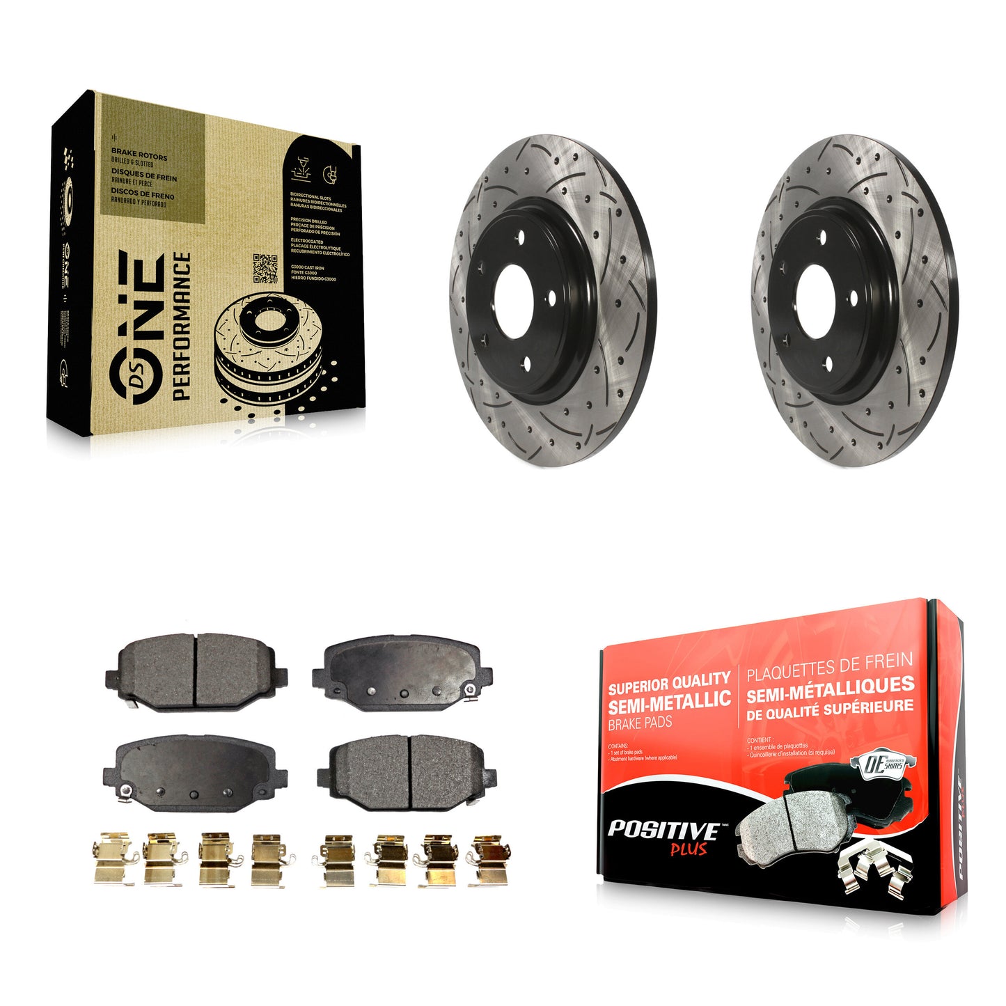 [Arrière] Kit de disque (percé rainuré revêtu) et plaquette (semi-métallique) de frein pour Dodge Grand Caravan Journey Chrysler Town & Country Ram C/V Volkswagen Routan KDF-100470