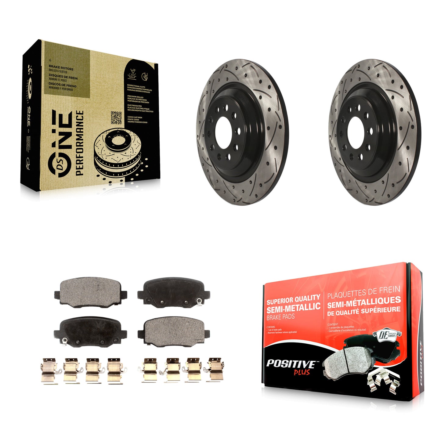 [Arrière] Kit de disque (percé rainuré revêtu) et plaquette (semi-métallique) de frein pour 2014-2021 Jeep Cherokee avec Dual Piston Front Caliper KDF-100473