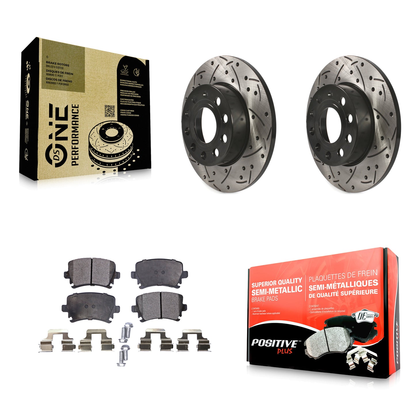 [Arrière] Kit de disque (percé rainuré revêtu) et plaquette (semi-métallique) de frein pour Volkswagen Jetta Rabbit Audi A3 Quattro KDF-100483
