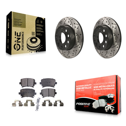 [Arrière] Kit de disque (percé rainuré revêtu) et plaquette (semi-métallique) de frein pour Volkswagen Jetta Rabbit Audi A3 Quattro KDF-100483