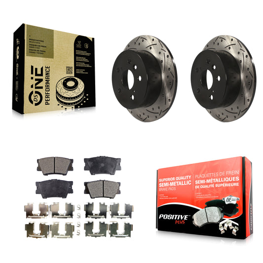 [Arrière] Kit de disque (percé rainuré revêtu) et plaquette (semi-métallique) de frein pour Toyota Camry Lexus ES350 Avalon KDF-100485