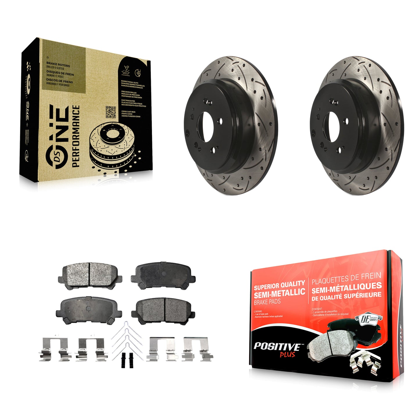 [Arrière] Kit de disque (percé rainuré revêtu) et plaquette (semi-métallique) de frein pour Honda Odyssey Pilot Acura MDX ZDX KDF-100488