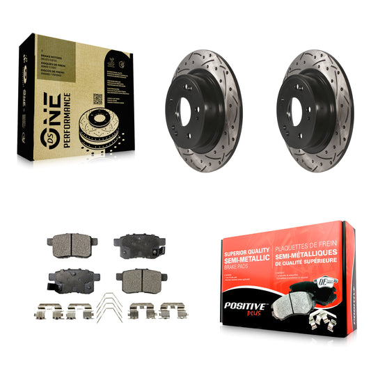 [Arrière] Kit de disque (percé rainuré revêtu) et plaquette (semi-métallique) de frein pour Honda Accord Acura TSX KDF-100489