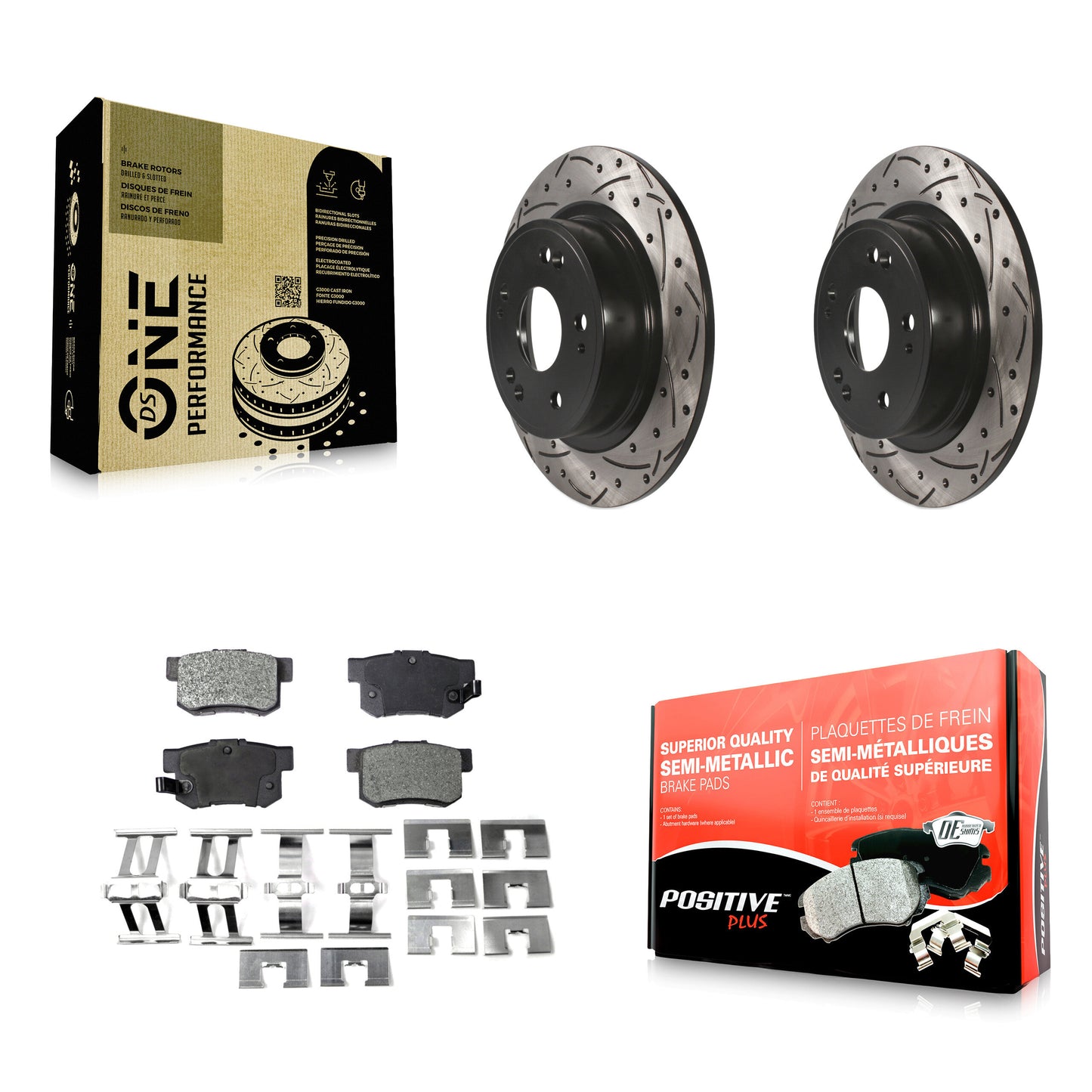 [Arrière] Kit de disque (percé rainuré revêtu) et plaquette (semi-métallique) de frein pour Honda Accord Acura ILX KDF-100490