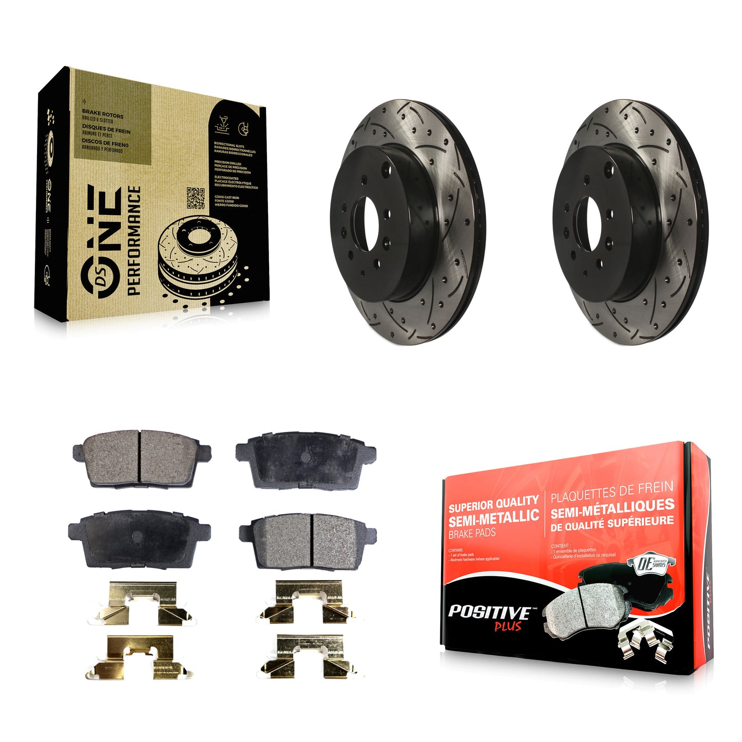 [Arrière] Kit de disque (percé rainuré revêtu) et plaquette (semi-métallique) de frein pour 2007-2015 Mazda CX-9 KDF-100491