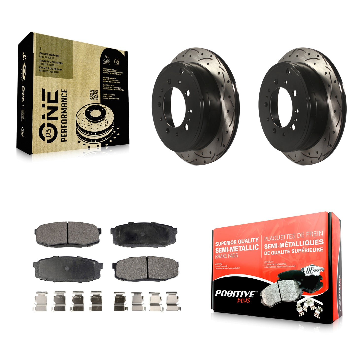 [Arrière] Kit de disque (percé rainuré revêtu) et plaquette (semi-métallique) de frein pour Toyota Tundra Sequoia Lexus LX570 Land Cruiser KDF-100492