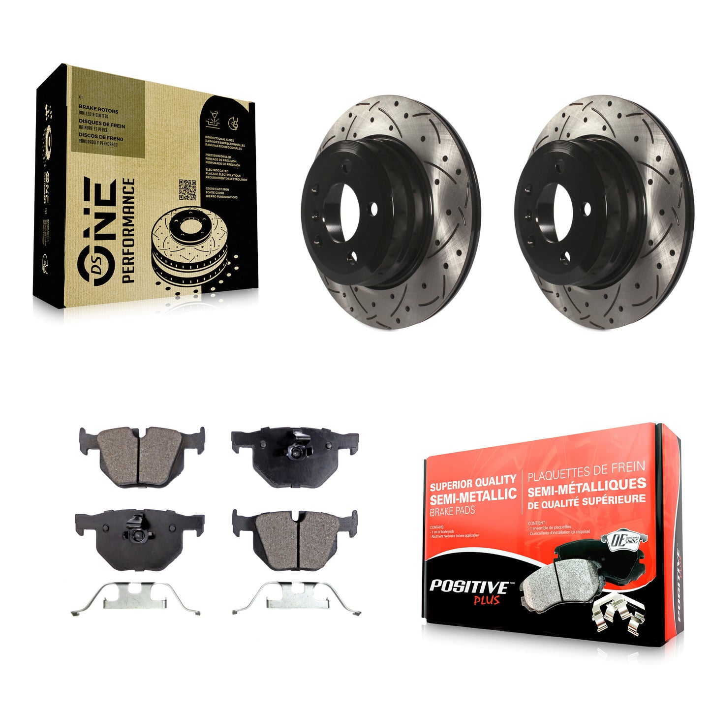 [Arrière] Kit de disque (percé rainuré revêtu) et plaquette (semi-métallique) de frein pour BMW X5 X6 KDF-100493