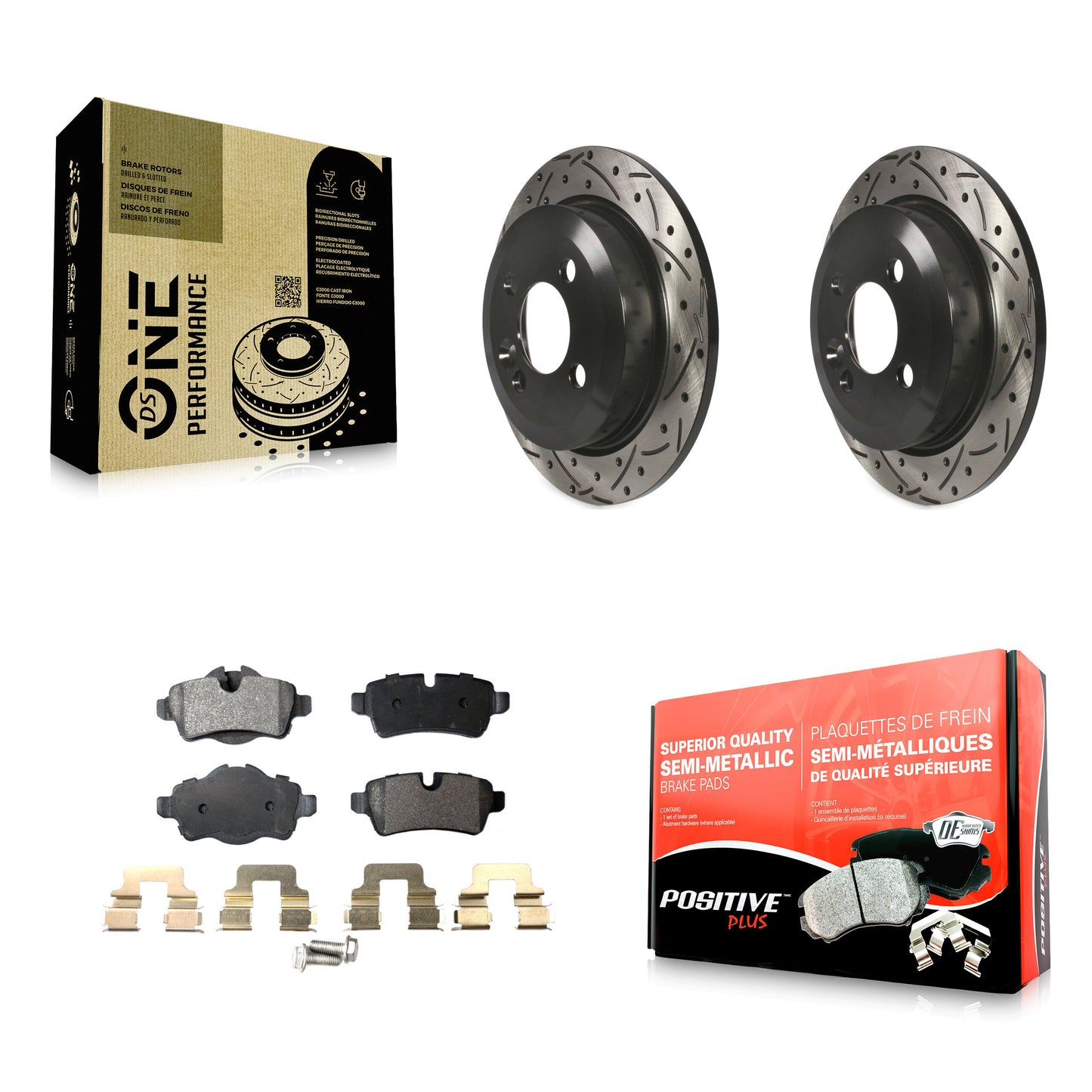 [Arrière] Kit de disque (percé rainuré revêtu) et plaquette (semi-métallique) de frein pour Mini Cooper KDF-100498