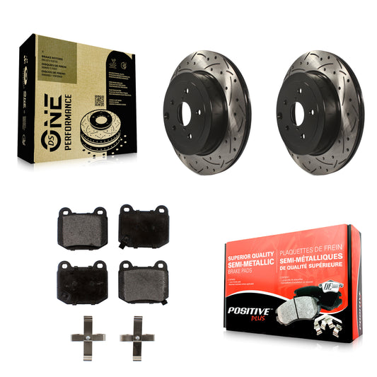 [Arrière] Kit de disque (percé rainuré revêtu) et plaquette (semi-métallique) de frein pour Subaru Impreza WRX STI KDF-100501