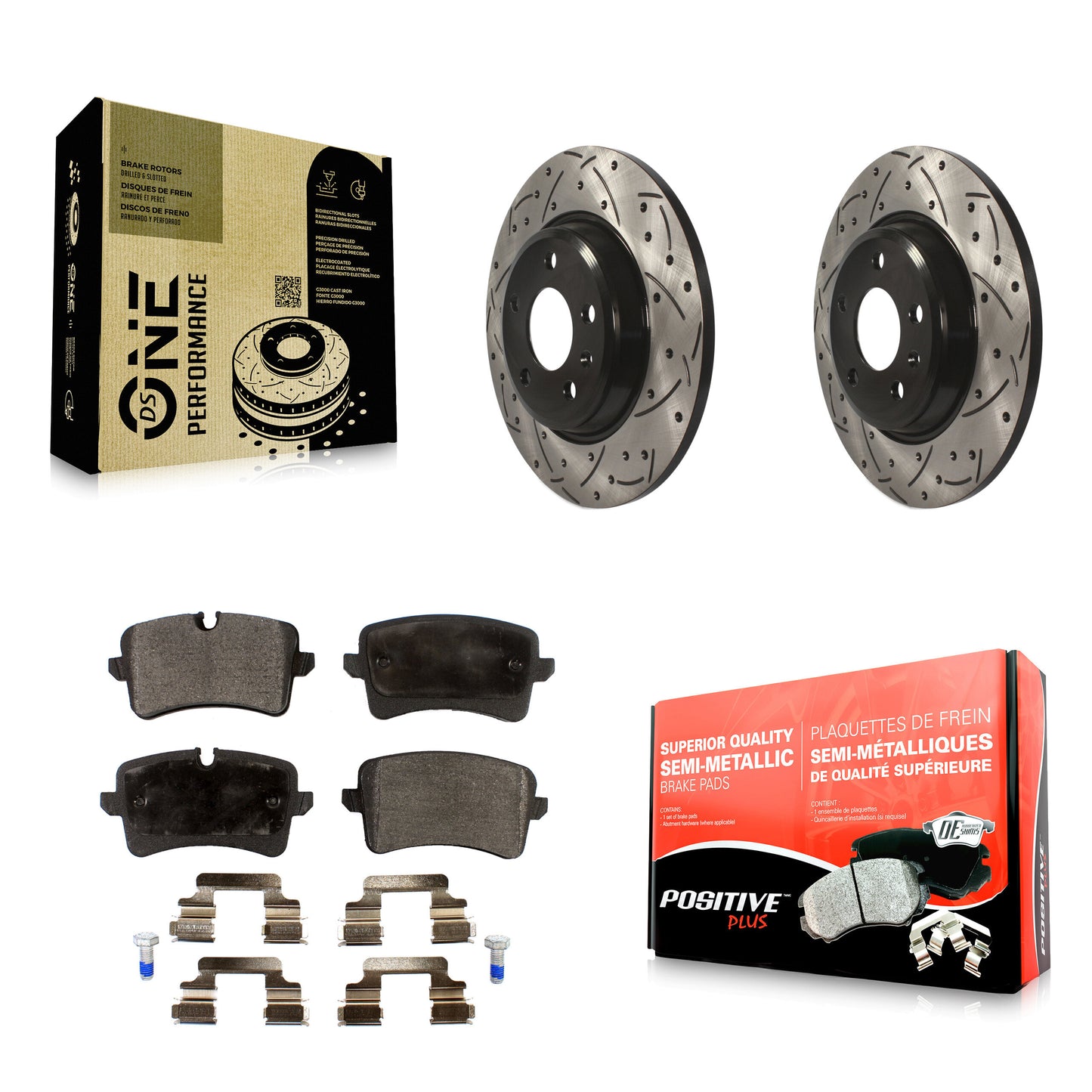 [Arrière] Kit de disque (percé rainuré revêtu) et plaquette (semi-métallique) de frein pour Audi A7 Quattro A6 KDF-100503