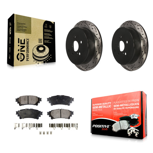 [Arrière] Kit de disque (percé rainuré revêtu) et plaquette (semi-métallique) de frein pour Toyota Highlander Sienna Lexus RX350 RX450h KDF-100505