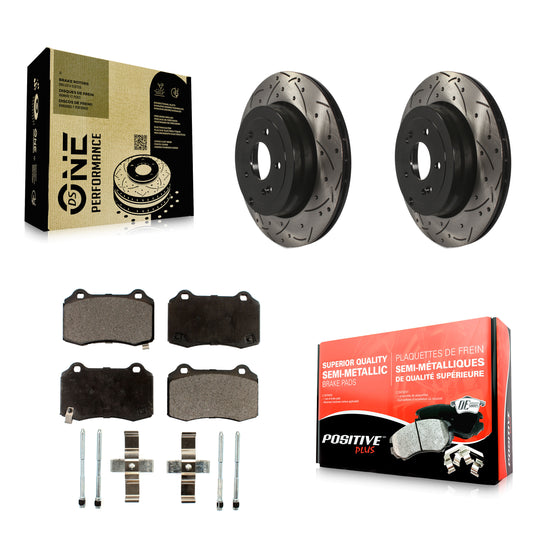 [Arrière] Kit de disque (percé rainuré revêtu) et plaquette (semi-métallique) de frein pour Hyundai Genesis Coupe KDF-100506