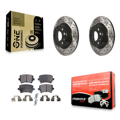 [Arrière] Kit de disque (percé rainuré revêtu) et plaquette (semi-métallique) de frein pour Volkswagen Tiguan CC Jetta Audi Passat GTI A3 Eos Q3 Limited Quattro KDF-100510