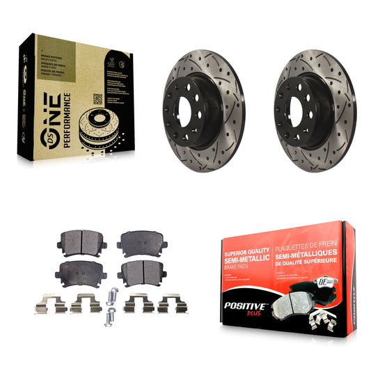 [Arrière] Kit de disque (percé rainuré revêtu) et plaquette (semi-métallique) de frein pour Volkswagen GTI KDF-100511