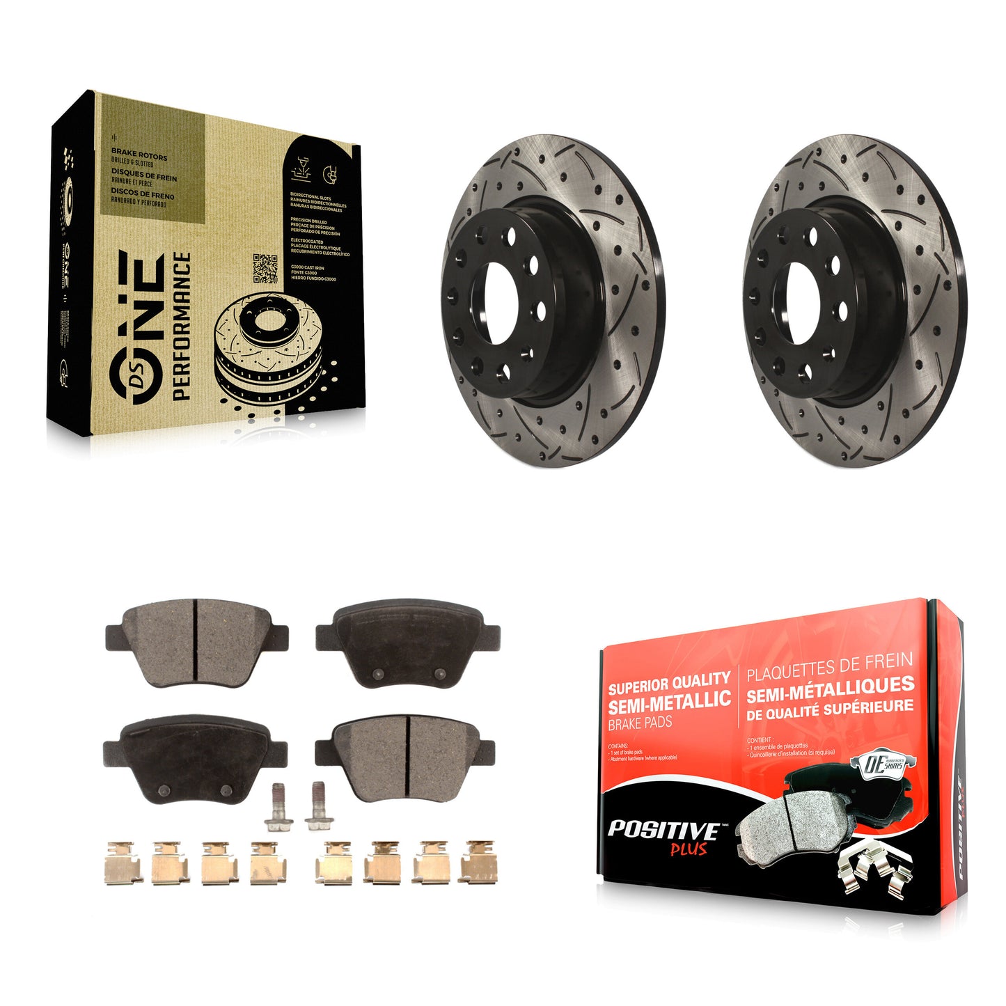 [Arrière] Kit de disque (percé rainuré revêtu) et plaquette (semi-métallique) de frein pour Volkswagen Jetta Passat Beetle Golf GTI Eos Audi A3 Quattro KDF-100512