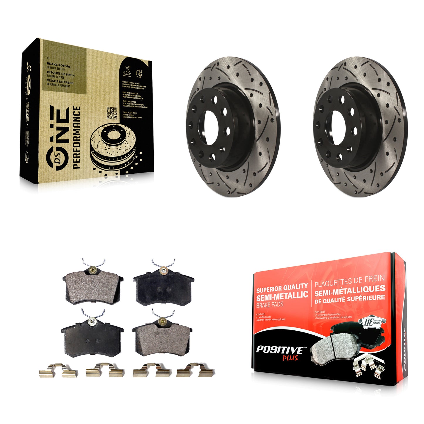 [Arrière] Kit de disque (percé rainuré revêtu) et plaquette (semi-métallique) de frein pour Volkswagen Beetle Golf avec 272mm Diameter Rotor KDF-100513