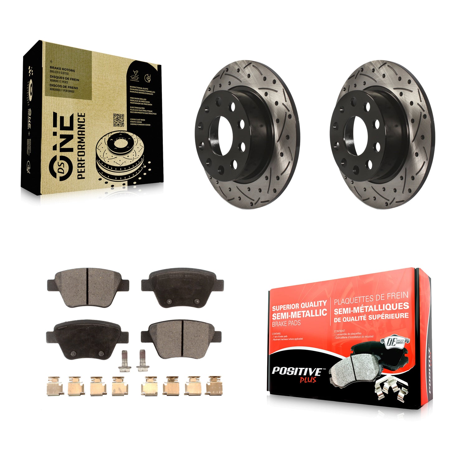 [Arrière] Kit de disque (percé rainuré revêtu) et plaquette (semi-métallique) de frein pour Volkswagen Beetle GTI Eos avec 253mm Diameter Rotor KDF-100514