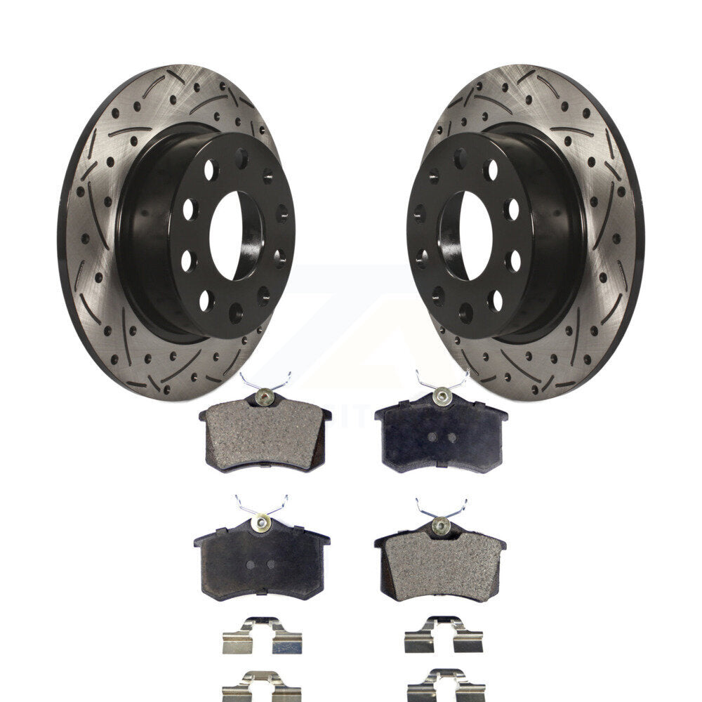 [Arrière] Kit de disque (percé rainuré revêtu) et plaquette (semi-métallique) de frein pour 2011 Volkswagen Jetta avec 253mm Diameter Rotor KDF-100515