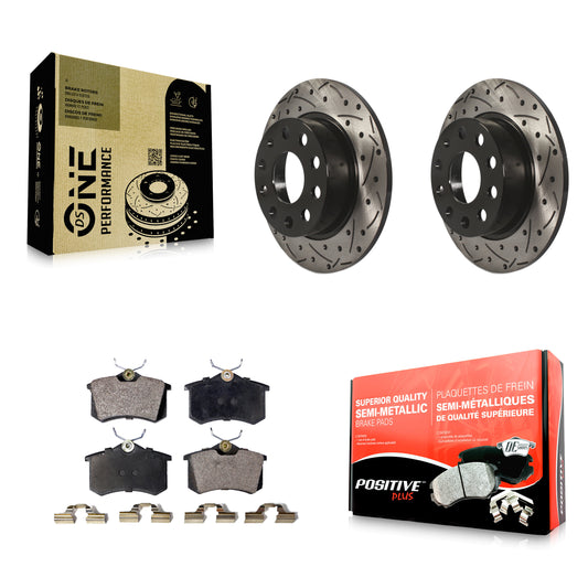 [Arrière] Kit de disque (percé rainuré revêtu) et plaquette (semi-métallique) de frein pour Volkswagen Jetta Beetle Audi A3 Golf SportWagen KDF-100516