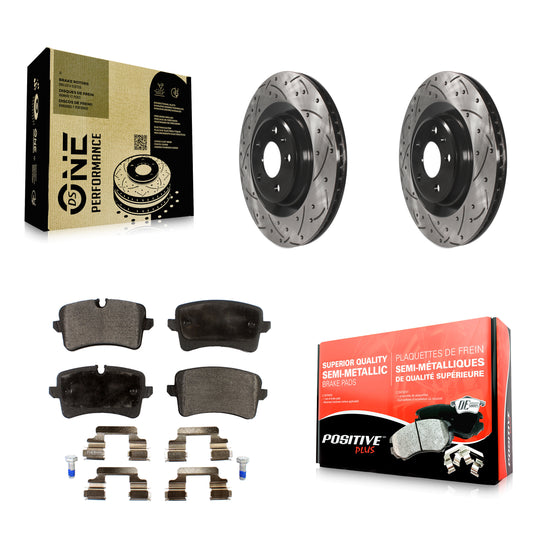 [Arrière] Kit de disque (percé rainuré revêtu) et plaquette (semi-métallique) de frein pour Audi A6 Quattro A7 A8 Porsche Macan KDF-100518