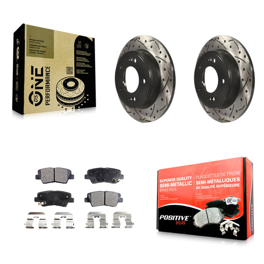 [Arrière] Kit de disque (percé rainuré revêtu) et plaquette (semi-métallique) de frein pour Hyundai Elantra Kia Soul Forte Veloster GT Forte5 Coupe Koup KDF-100523