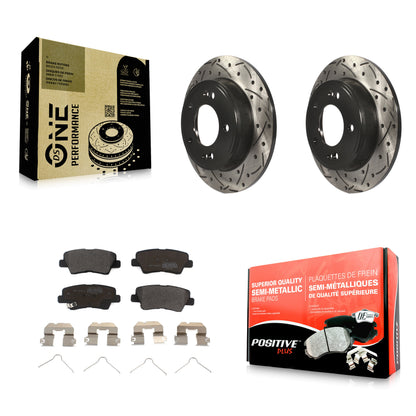 [Arrière] Kit de disque (percé rainuré revêtu) et plaquette (semi-métallique) de frein pour Hyundai Elantra Kia Soul Venue KDF-100524