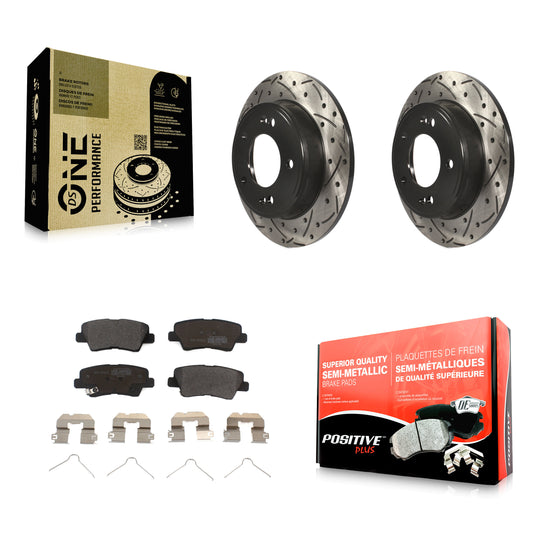 [Arrière] Kit de disque (percé rainuré revêtu) et plaquette (semi-métallique) de frein pour Hyundai Elantra Kia Soul Venue KDF-100524