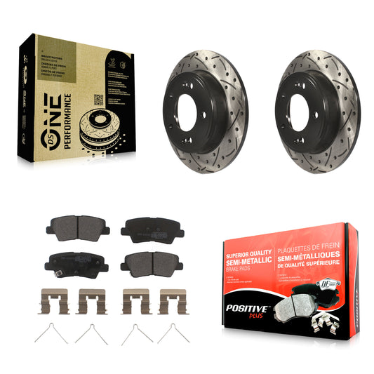 [Arrière] Kit de disque (percé rainuré revêtu) et plaquette (semi-métallique) de frein pour Kia Soul Forte Hyundai Veloster Elantra GT Kona Forte5 KDF-100525