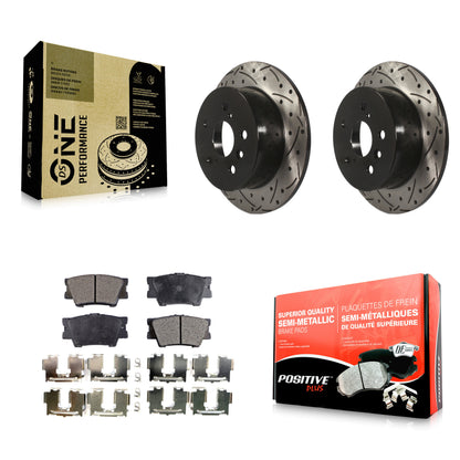 [Arrière] Kit de disque (percé rainuré revêtu) et plaquette (semi-métallique) de frein pour Toyota Camry Lexus ES350 Avalon ES300h KDF-100527