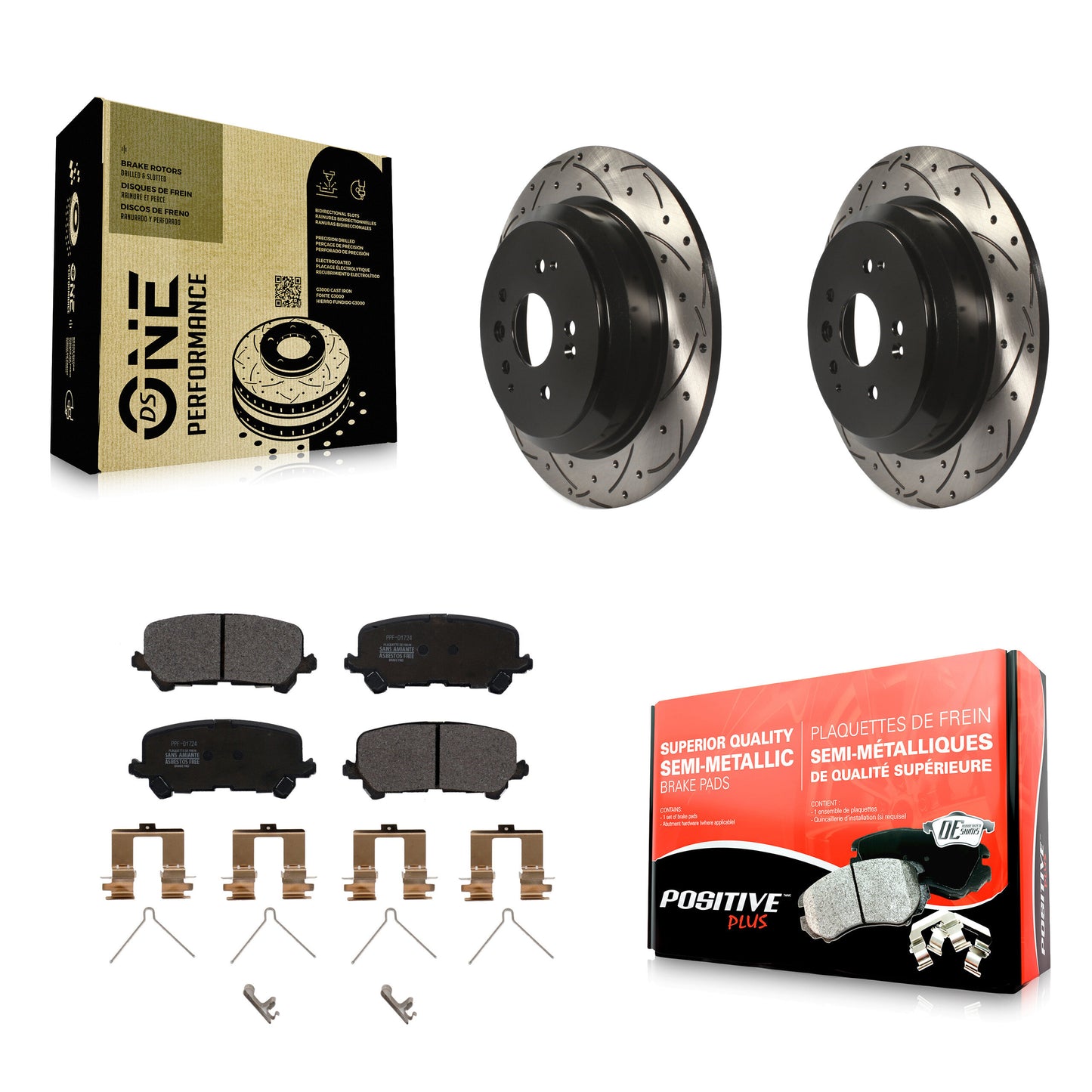 [Arrière] Kit de disque (percé rainuré revêtu) et plaquette (semi-métallique) de frein pour 2014-2016 Acura MDX KDF-100532