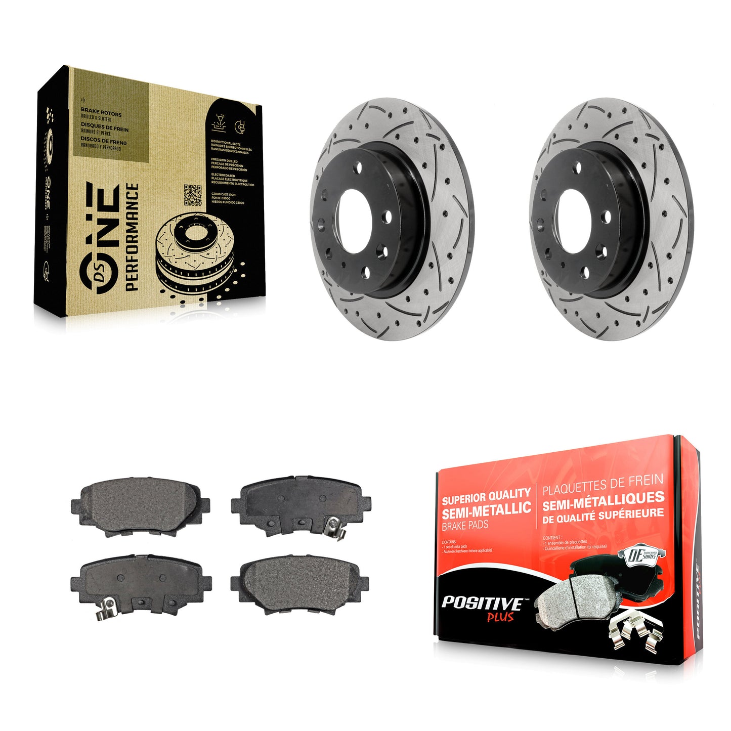 [Arrière] Kit de disque (percé rainuré revêtu) et plaquette (semi-métallique) de frein pour Mazda 3 Sport KDF-100539