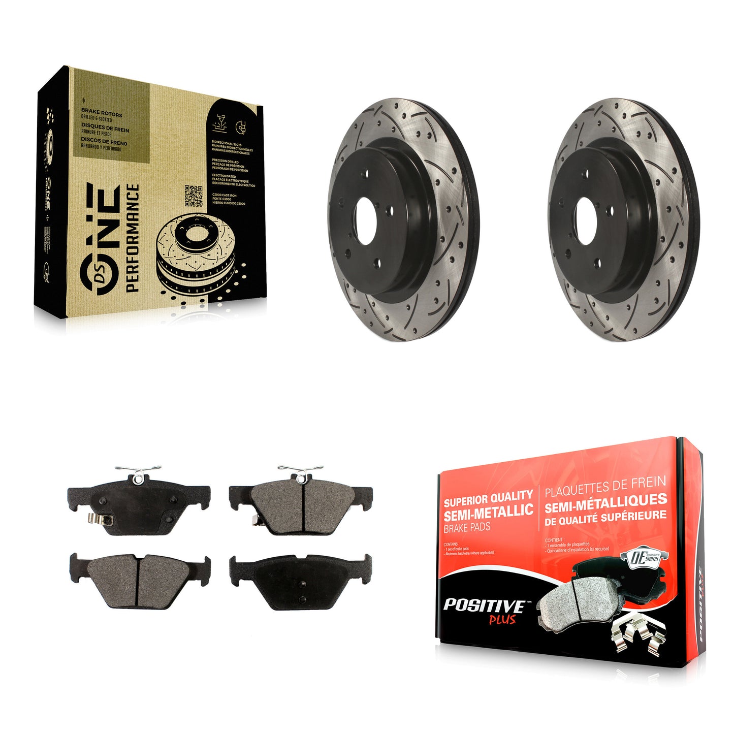 [Arrière] Kit de disque (percé rainuré revêtu) et plaquette (semi-métallique) de frein pour Subaru Outback Legacy WRX KDF-100540