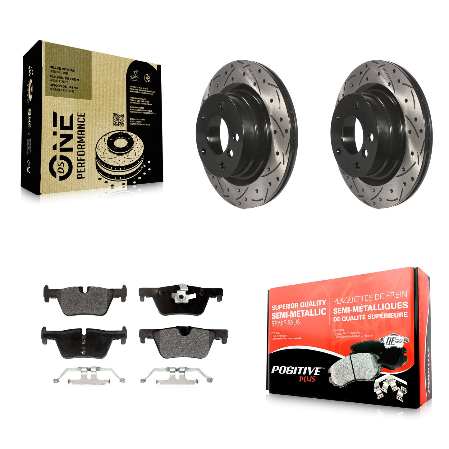 [Arrière] Kit de disque (percé rainuré revêtu) et plaquette (semi-métallique) de frein pour BMW 328i 320i 428i 228i 230i 328d xDrive KDF-100544
