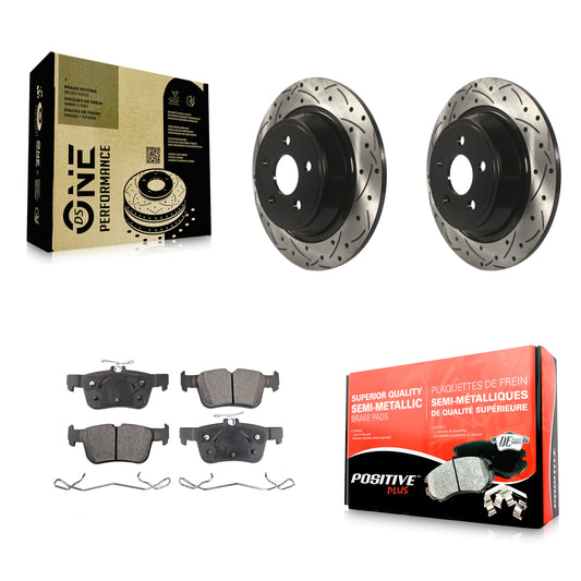 [Arrière] Kit de disque (percé rainuré revêtu) et plaquette (semi-métallique) de frein pour Ford Edge Fusion Lincoln MKX MKZ Nautilus Continental Police Responder Hybrid SSV Plug-In KDF-100546