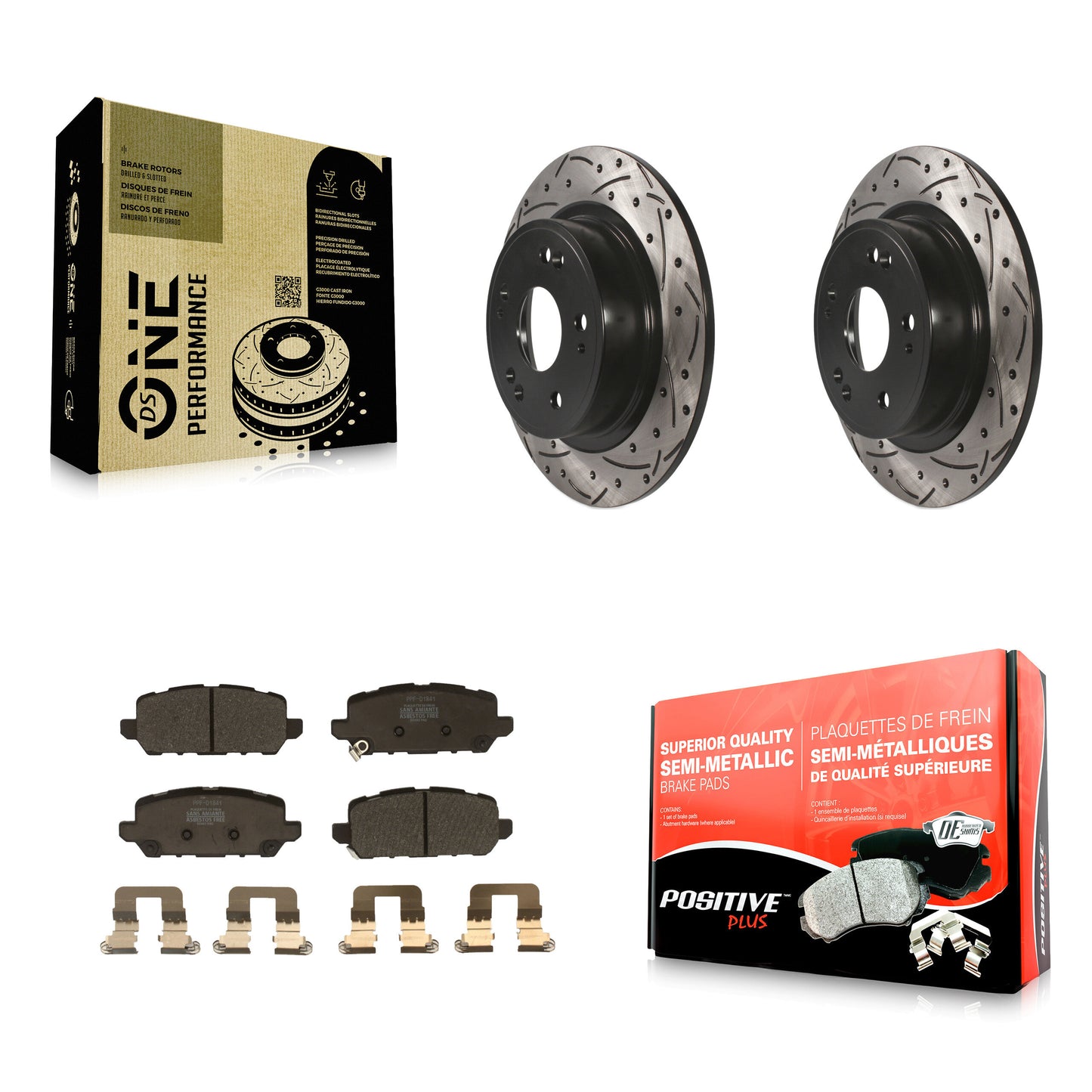 [Arrière] Kit de disque (percé rainuré revêtu) et plaquette (semi-métallique) de frein pour 2016-2022 Honda HR-V KDF-100553
