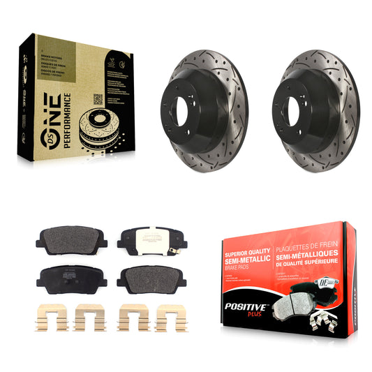 [Arrière] Kit de disque (percé rainuré revêtu) et plaquette (semi-métallique) de frein pour Kia Sorento Hyundai Santa Fe Sport XL KDF-100556