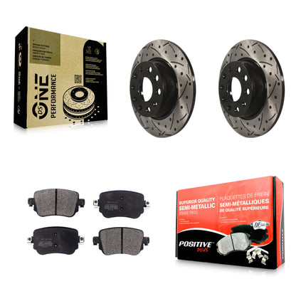 [Arrière] Kit de disque (percé rainuré revêtu) et plaquette (semi-métallique) de frein pour Volkswagen Passat GTI Golf SportWagen Alltrack KDF-100558