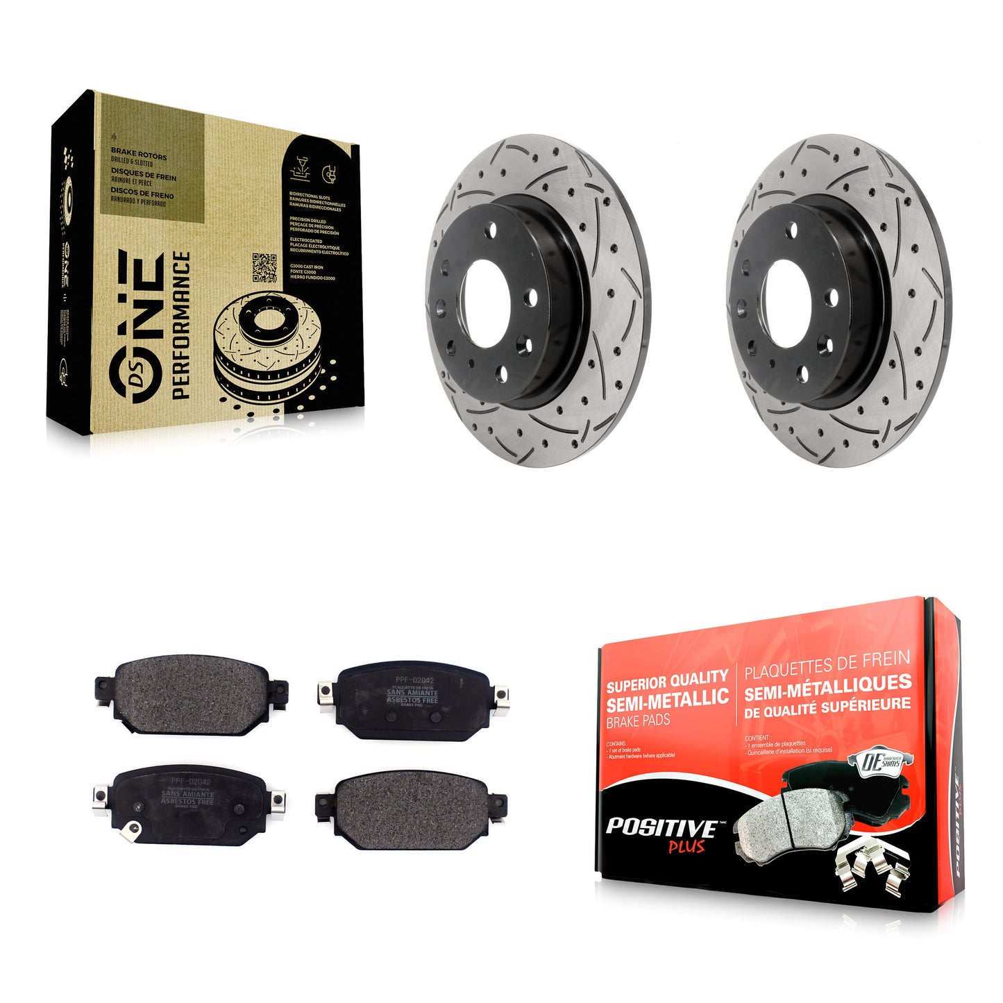 [Arrière] Kit de disque (percé rainuré revêtu) et plaquette (semi-métallique) de frein pour Mazda 3 CX-3 Sport KDF-100562