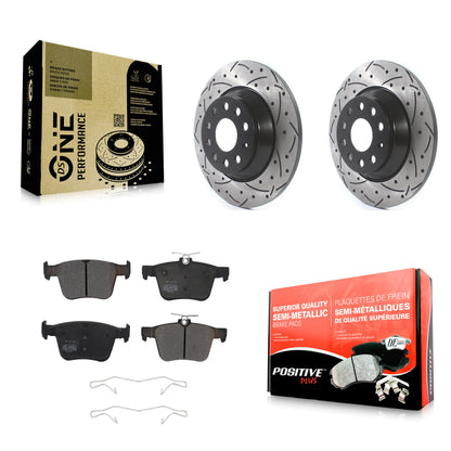 [Arrière] Kit de disque (percé rainuré revêtu) et plaquette (semi-métallique) de frein pour Volkswagen Tiguan Jetta Audi TT Quattro KDF-100564