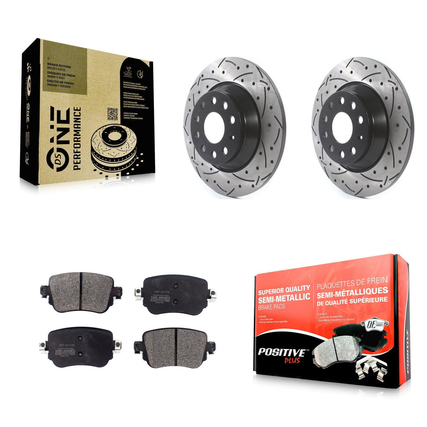 [Arrière] Kit de disque (percé rainuré revêtu) et plaquette (semi-métallique) de frein pour 2016-2018 Audi Q3 Quattro KDF-100565